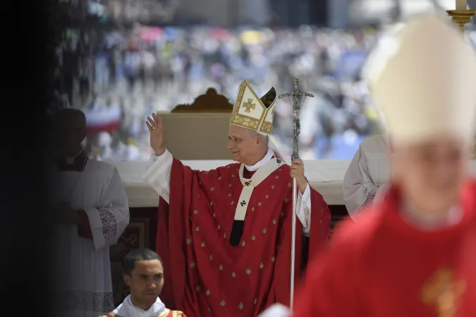 Pope Leo XIV greets members of new Church movements, associations, and communities during Mass for Pentecost Sunday in St. Peter's Square on June 8, 2025.